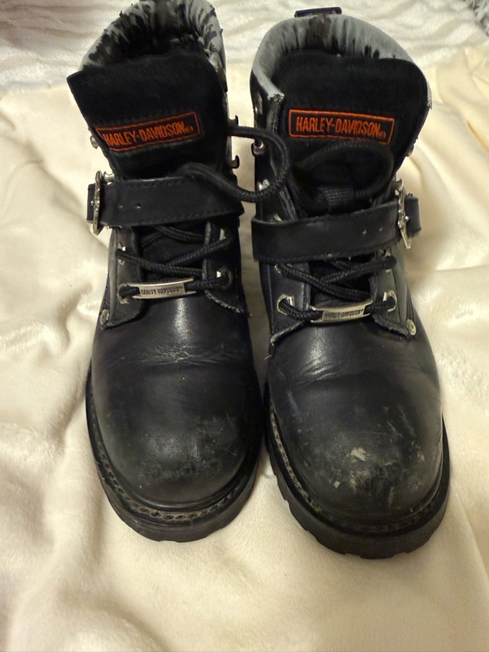 Harley-Davidson Black Leather Biker Boots with Buckle - Picture 5 of 5